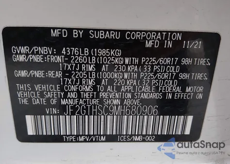 2021 Subaru Crosstrek Sport from USA, damaged, VIN JF2GTHSC9MH680906
